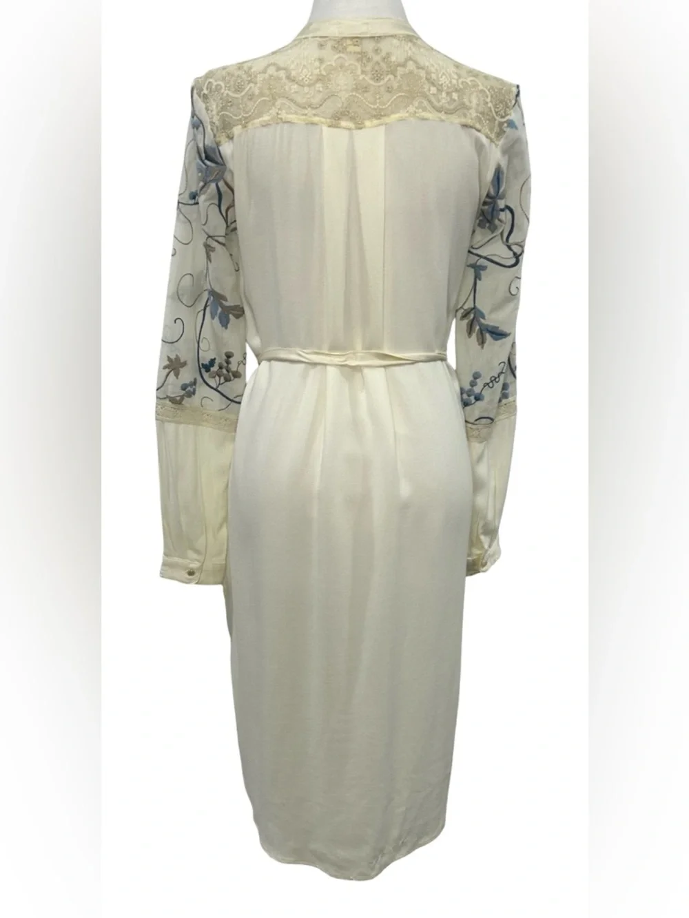 Tiny Ivory Boho Festival Shirt Dress Embroidered Lace XS S Country Cottagecore - Picture 10 of 16